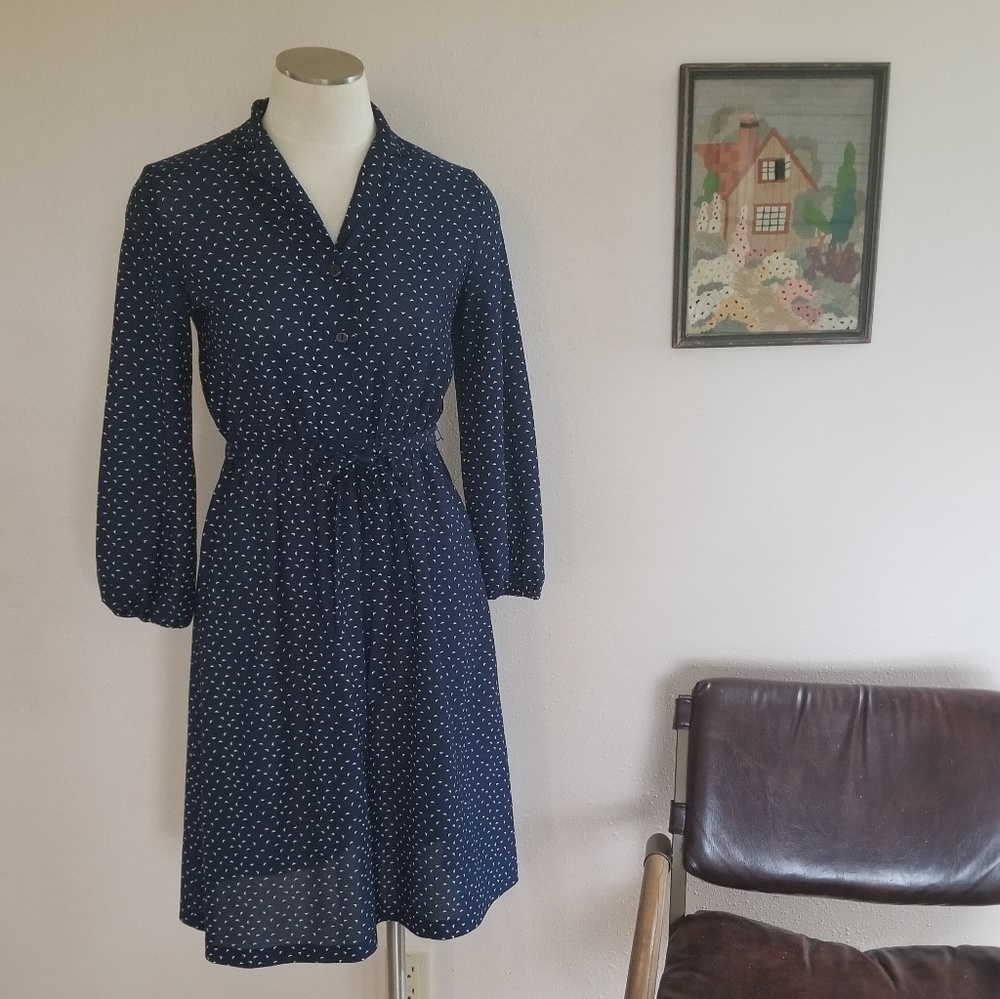 Vintage Navy with White Belted Dress